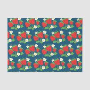 Strawberry and Flowers Pattern Blue Tissue Paper
