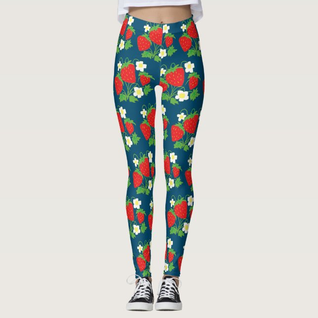 Strawberry and Flowers Pattern Leggings (Front)