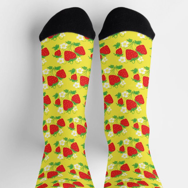 Strawberry and Flowers Pattern Yellow Socks (Top)