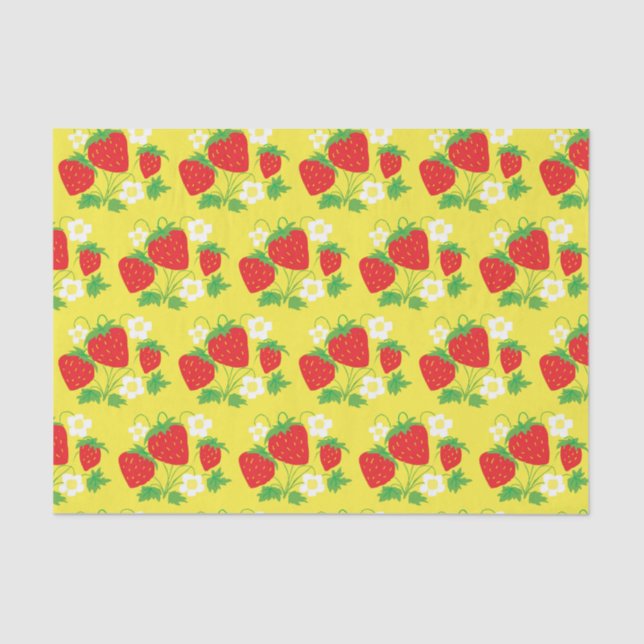Strawberry and Flowers Pattern Yellow Tissue Paper (Front)