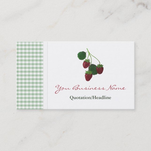 Strawberry And Gingham Business Cards (Front)