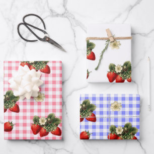 Strawberry and gingham cute gift wrap sheets