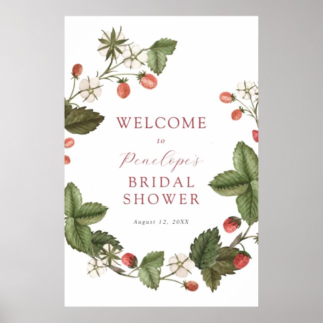 Strawberry and Greenery Bridal Shower Welcome Sign (Front)