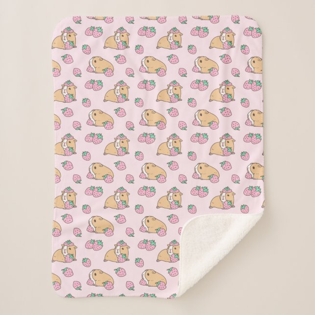 Strawberry and Guinea pig in pink Sherpa Blanket (Front)