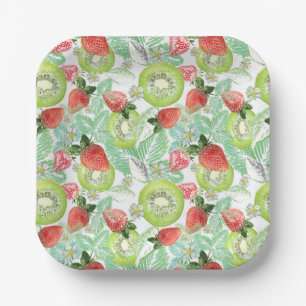 Strawberry and kiwi.  paper plate