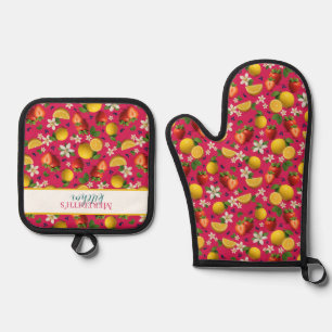 Strawberry and Lemon Fresh Fruit Pattern Oven Mitt & Pot Holder Set