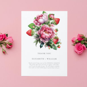 Strawberry and Peonies Summer Wedding Thank You Card