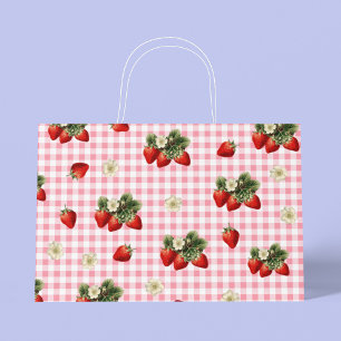 Strawberry and red gingham cute  large gift bag