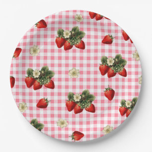 Strawberry and red gingham cute paper plates