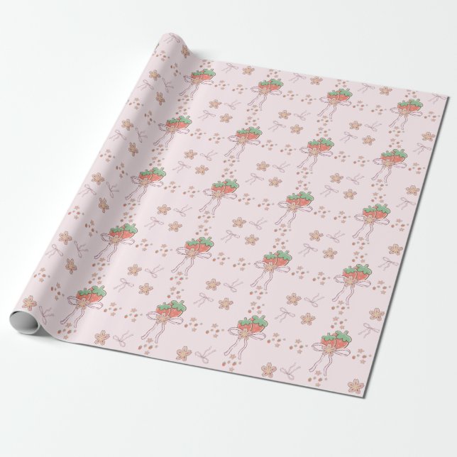 Strawberry And Ribbon Wrapping Paper (Unrolled)