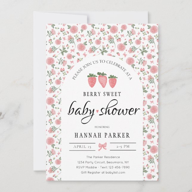 Strawberry and Roses Baby Shower Invitation (Front)