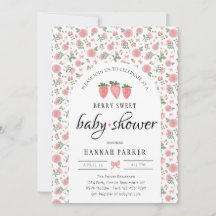 Strawberry and Roses Baby Shower Invitation