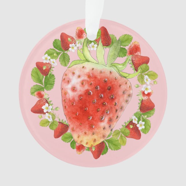 Strawberry and Strawberry Blossom Ornament (Front)