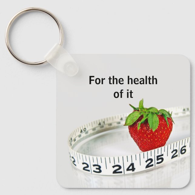 Strawberry and Tape Measure With Quote Key Ring (Front)