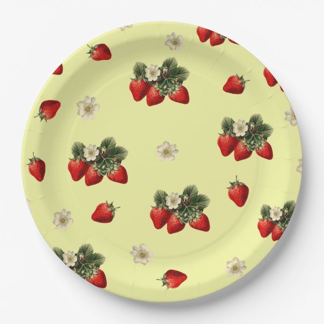 Strawberry and yellow cute paper plates (Front)