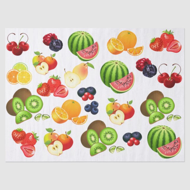 Strawberry Apple Watermelon Cherry Fruit Decoupage Tissue Paper (Front)