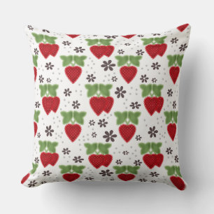 Strawberry applique on a white background retro  cushion