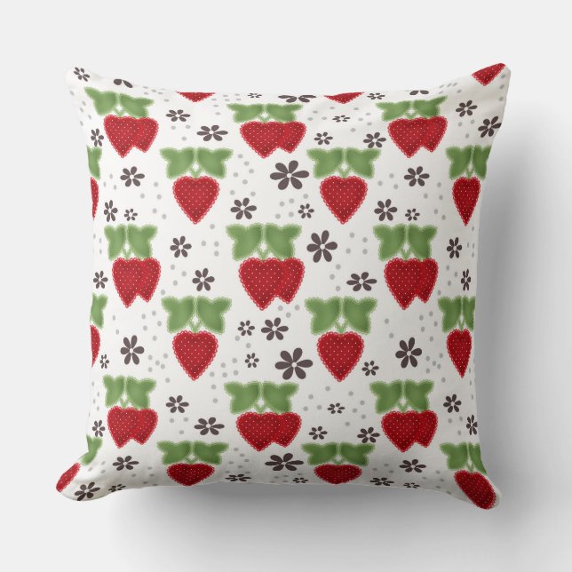 Strawberry applique on a white background retro  cushion (Front)