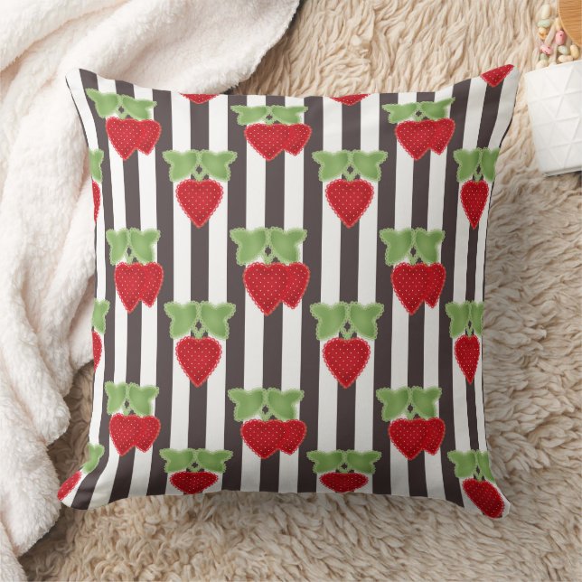 Strawberry applique on striped background retro  cushion (Blanket)