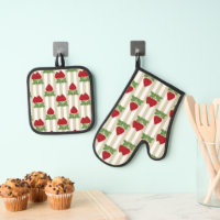 Strawberry applique on striped background retro 
