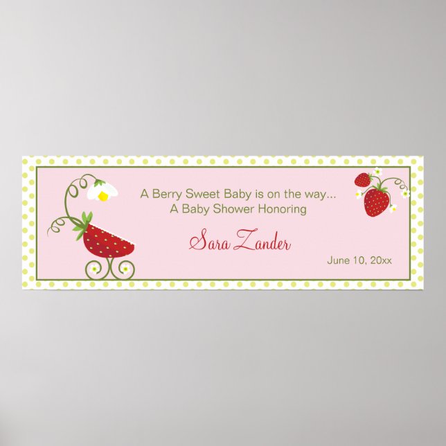 Strawberry Baby Carriage  |  Baby Shower Banner Poster (Front)