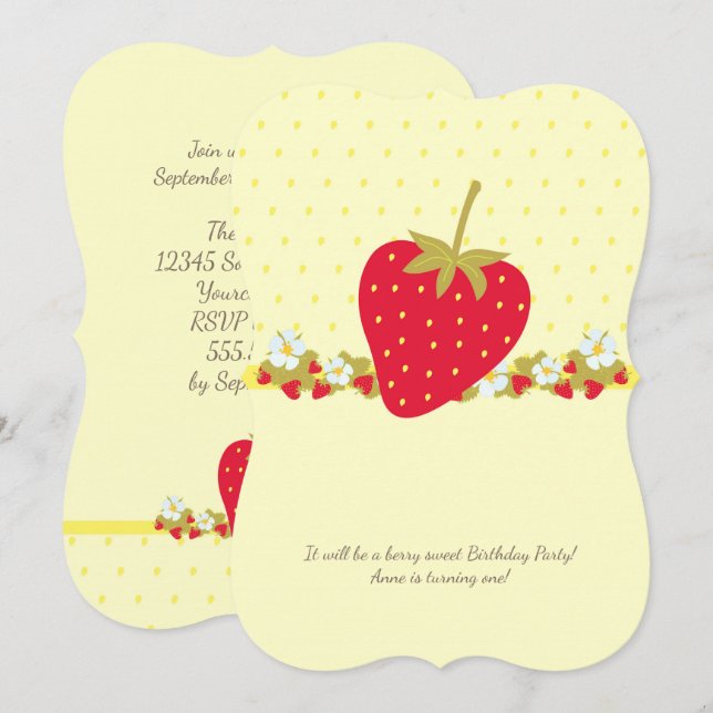 Strawberry baby First Birthday Party invitation (Front/Back)