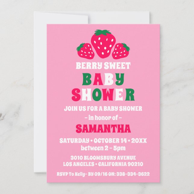 Strawberry Baby Girl Shower Berry Sweet Invitation (Front)