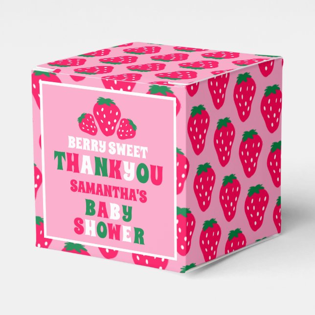 Strawberry Baby Girl Shower Berry Sweet Thank You Favour Box (Front Side)
