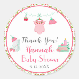 Strawberry Baby Outfit Thank You Baby Shower Classic Round Sticker