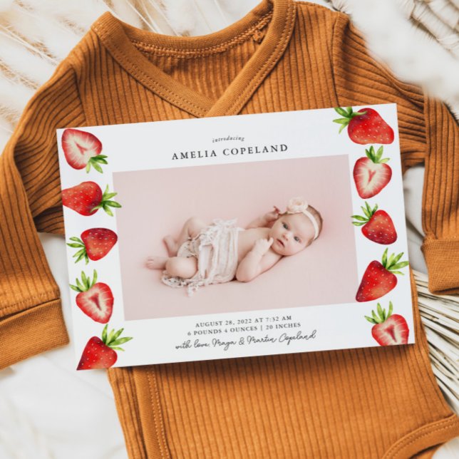 Strawberry Baby Photo Birth Announcement (Creator Uploaded)