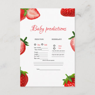 Strawberry baby prediction Baby Shower game Card