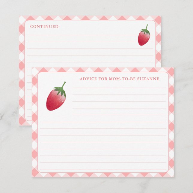 Strawberry Baby Shower Advice For Mum Card (Front/Back)