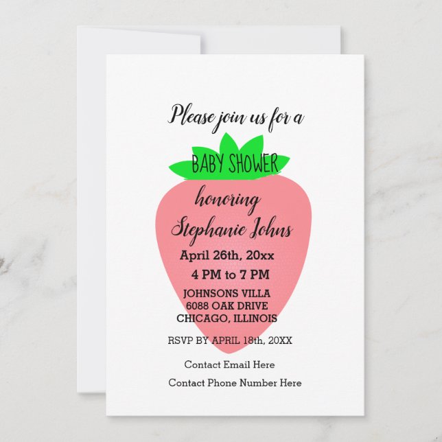 Strawberry Baby Shower Baby Girl Pink Custom Invitation (Front)