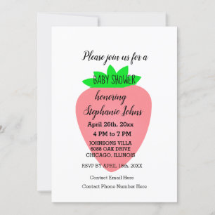 Strawberry Baby Shower Baby Girl Pink Custom Invitation