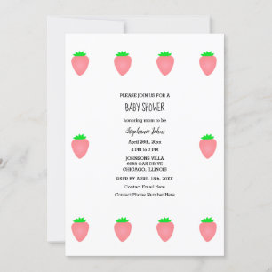 Strawberry Baby Shower Baby Girl Pink White Cute Invitation