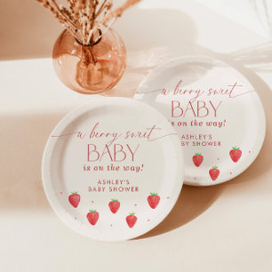 Strawberry Baby Shower, Berry Girl Baby Shower Paper Plate