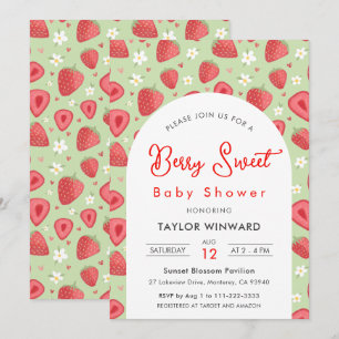 Strawberry Baby Shower Berry Sweet Green Floral Invitation