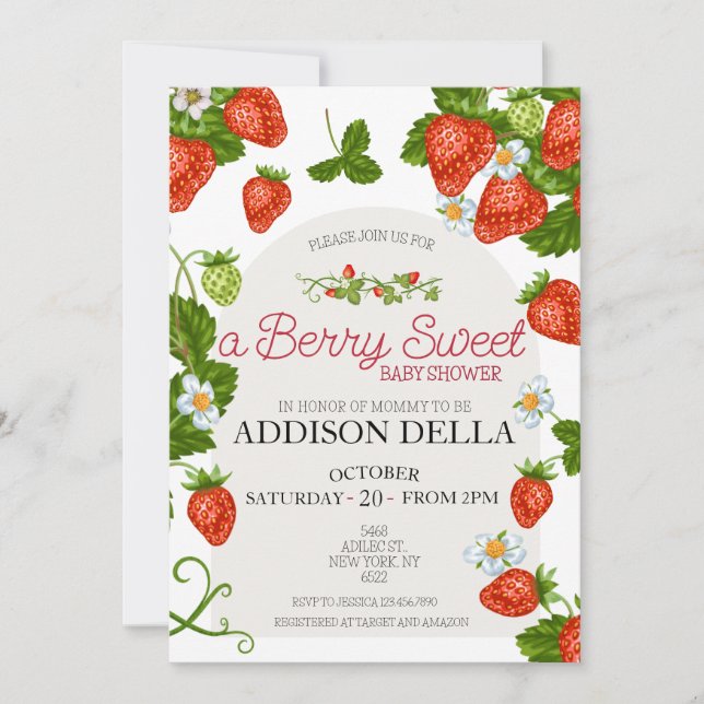Strawberry Baby Shower | Berry Sweet Invitation (Front)