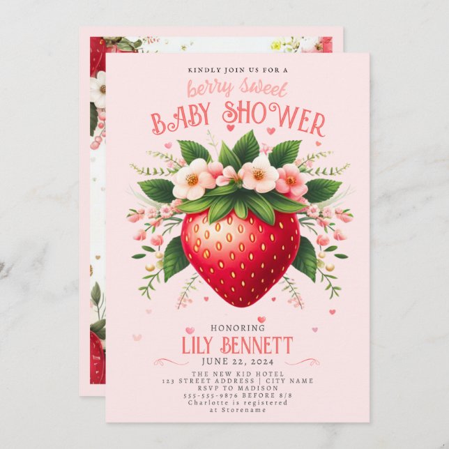 Strawberry Baby Shower | Berry Sweet Invitation (Front/Back)