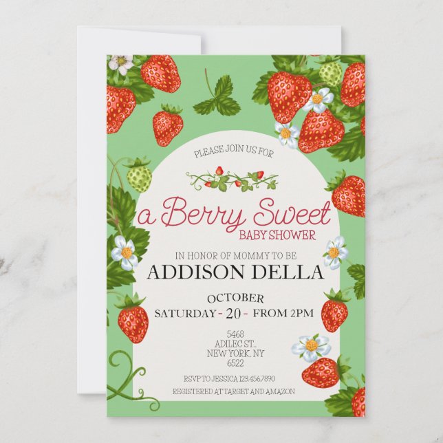 Strawberry Baby Shower | Berry Sweet Invitation (Front)