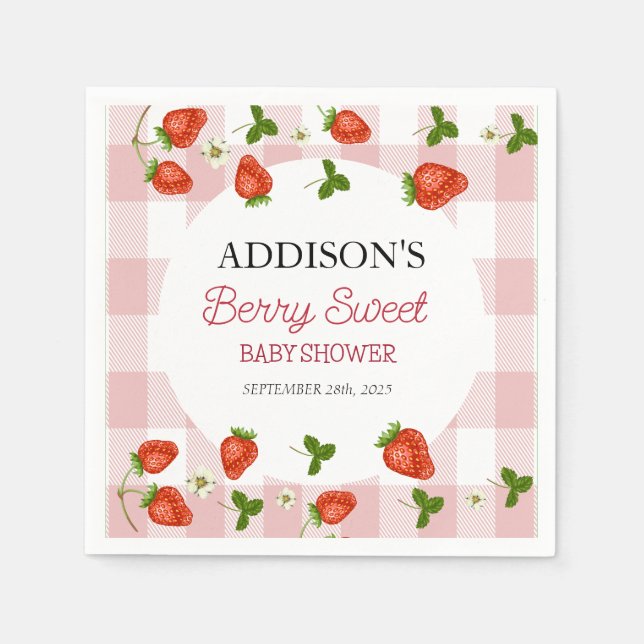 Strawberry Baby Shower | Berry Sweet Napkin (Front)