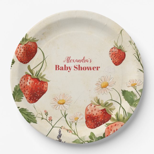 Strawberry Baby Shower Berry Sweet  Paper Plate (Front)