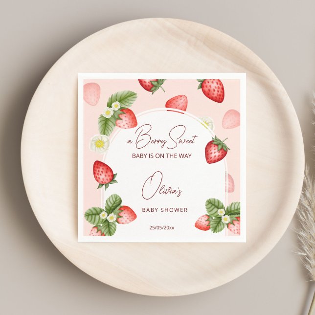 Strawberry baby shower berry sweet template napkin (Strawberry baby shower berry sweet template napkins personalized baby shower tableware)