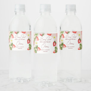 Strawberry baby shower berry sweet template water bottle label