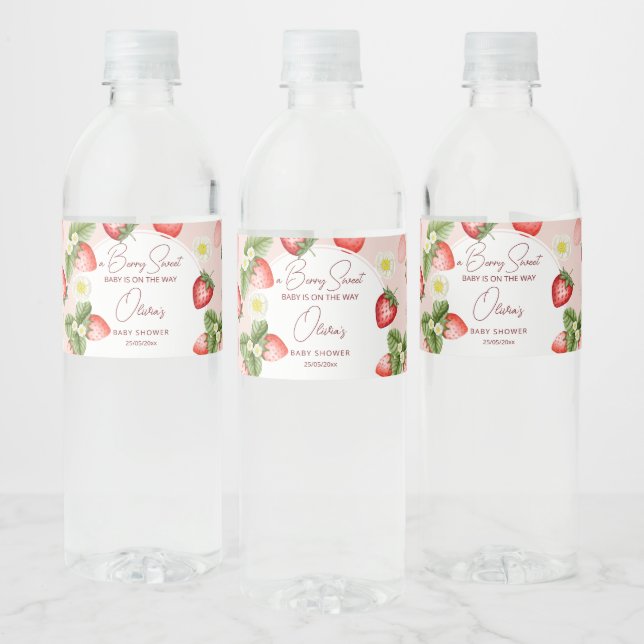 Strawberry baby shower berry sweet template water bottle label (Bottles)