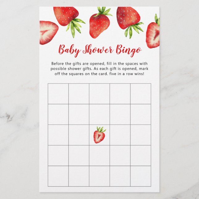 Strawberry Baby Shower Bingo Game (Front)
