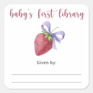 Strawberry Baby Shower bookplate, books for baby Square Sticker