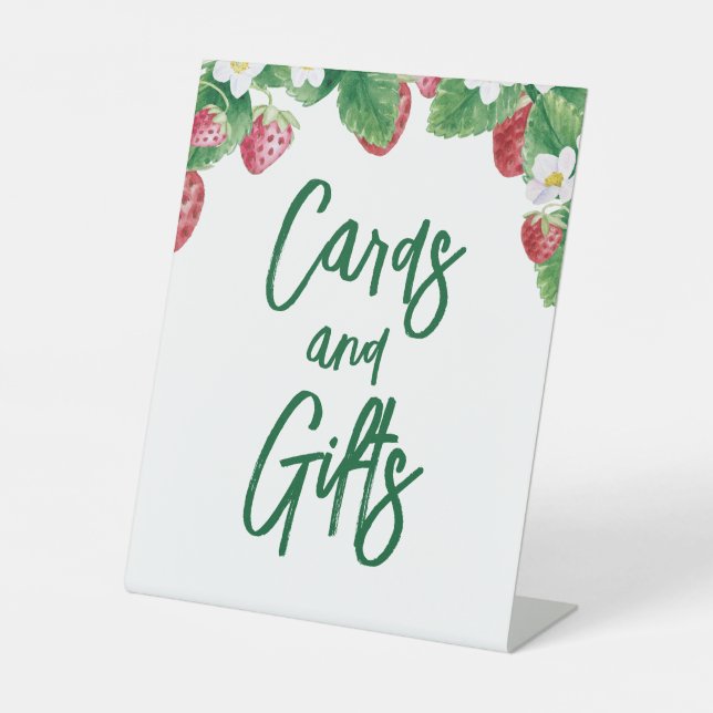 Strawberry Baby Shower Cards Gifts Pedestal Sign (Front)