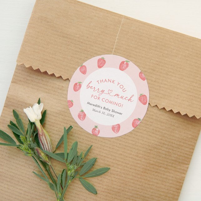 Strawberry Baby Shower Classic Round Sticker (Creator Uploaded)