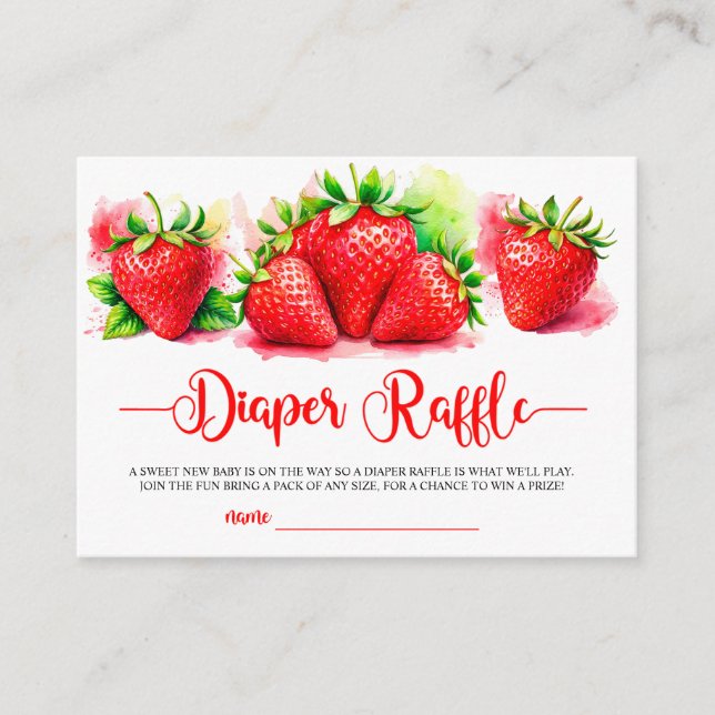 Strawberry Baby Shower Diaper Raffle Card (Front)